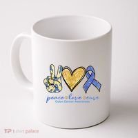 Peace Love Cures Ribbon Colon Cancer Awareness Supporter Coffee Mug thumb 0