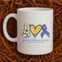 Peace Love Cures Ribbon Colon Cancer Awareness Supporter Coffee Mug thumb 2