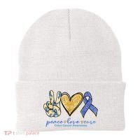 Peace Love Cures Ribbon Colon Cancer Awareness Supporter Beanie thumb 0
