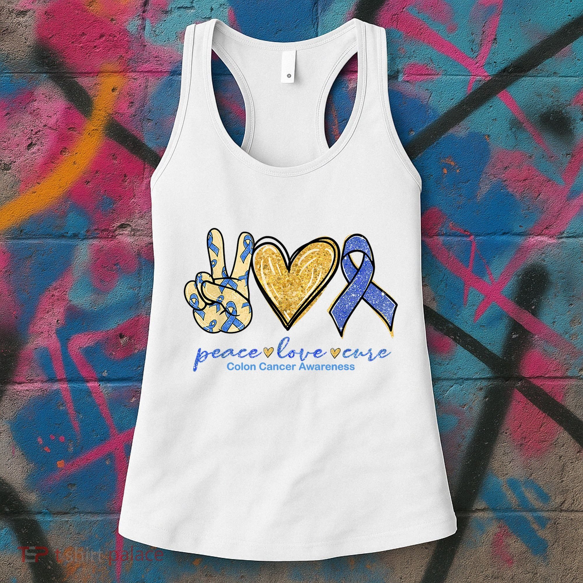 Peace Love Cures Ribbon Colon Cancer Awareness Supporter Women's Tank Top