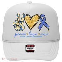Peace Love Cures Ribbon Colon Cancer Awareness Supporter Hat thumb 0