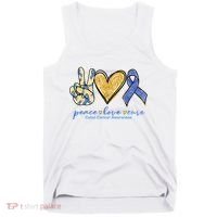 Peace Love Cures Ribbon Colon Cancer Awareness Supporter Tank Top thumb 0