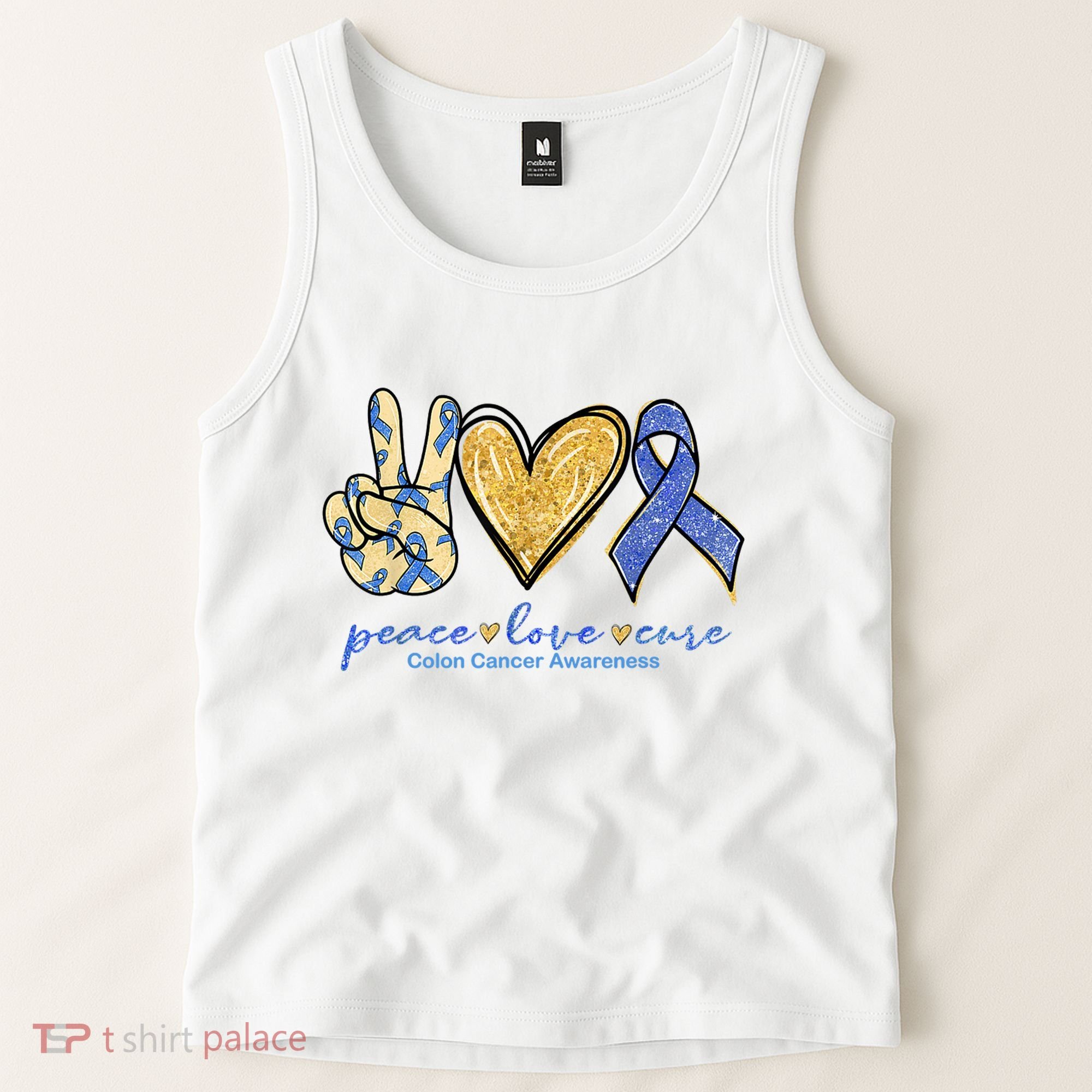 Peace Love Cures Ribbon Colon Cancer Awareness Supporter Tank Top