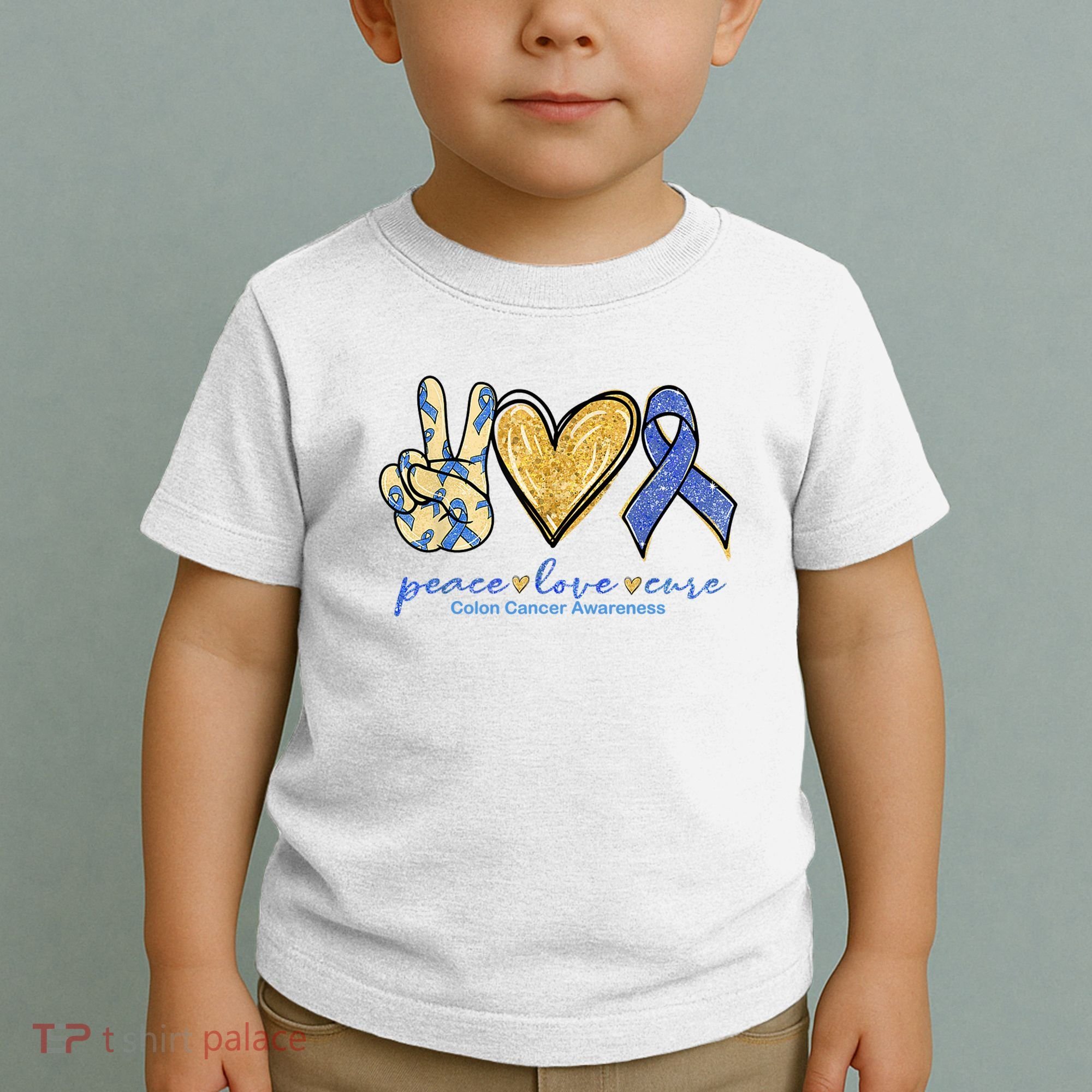 Peace Love Cures Ribbon Colon Cancer Awareness Supporter Toddler T-Shirt
