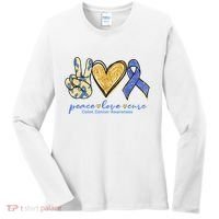 Peace Love Cures Ribbon Colon Cancer Awareness Supporter Women's Long Sleeve Shirt thumb 0