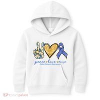 Peace Love Cures Ribbon Colon Cancer Awareness Supporter Kids Hoodie thumb 0
