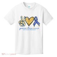 Peace Love Cures Ribbon Colon Cancer Awareness Supporter Kids T-Shirt thumb 0