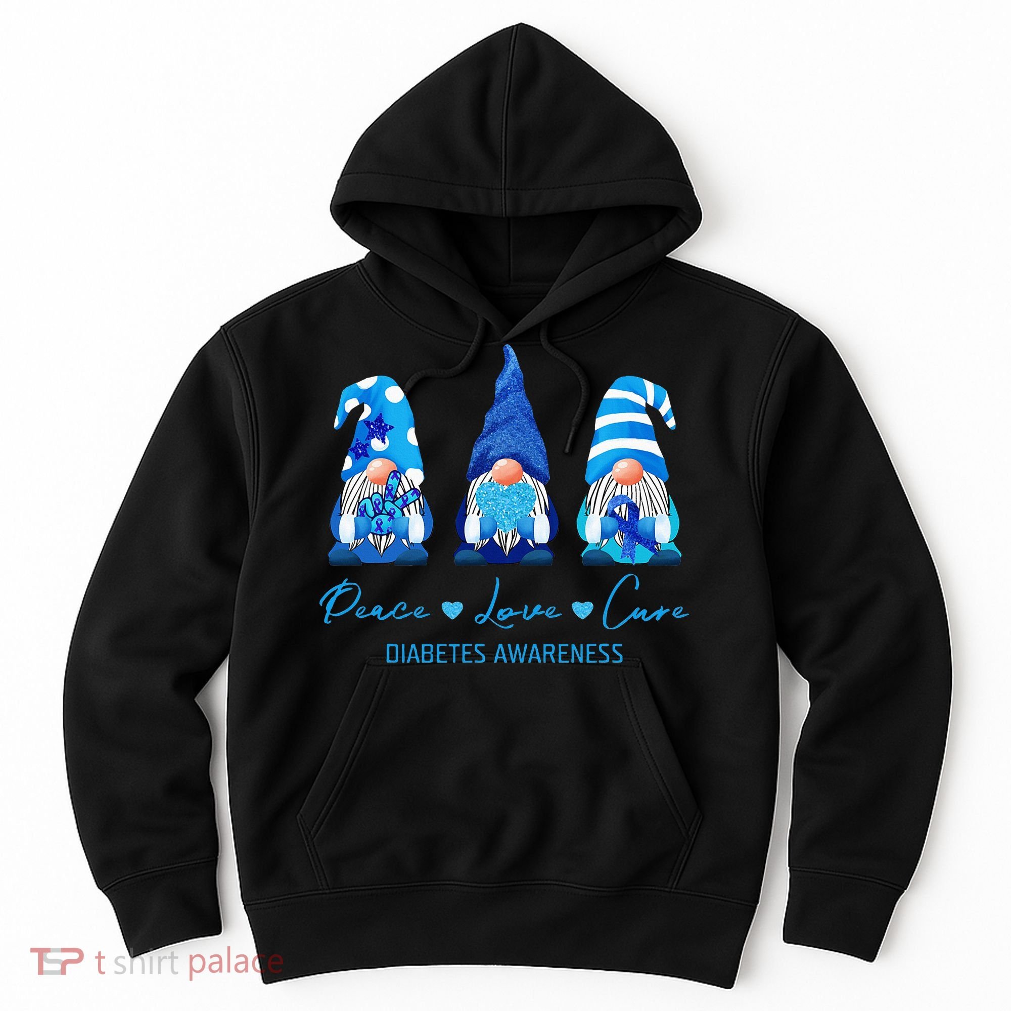 Peace Love Cure Gnome Diabetes Awareness Survivors Gifts Hoodie