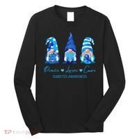 Peace Love Cure Gnome Diabetes Awareness Survivors Gifts Long Sleeve Shirt thumb 0