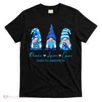 Peace Love Cure Gnome Diabetes Awareness Survivors Gifts T-Shirt thumb 0