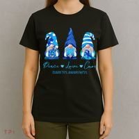 Peace Love Cure Gnome Diabetes Awareness Survivors Gifts T-Shirt thumb 4