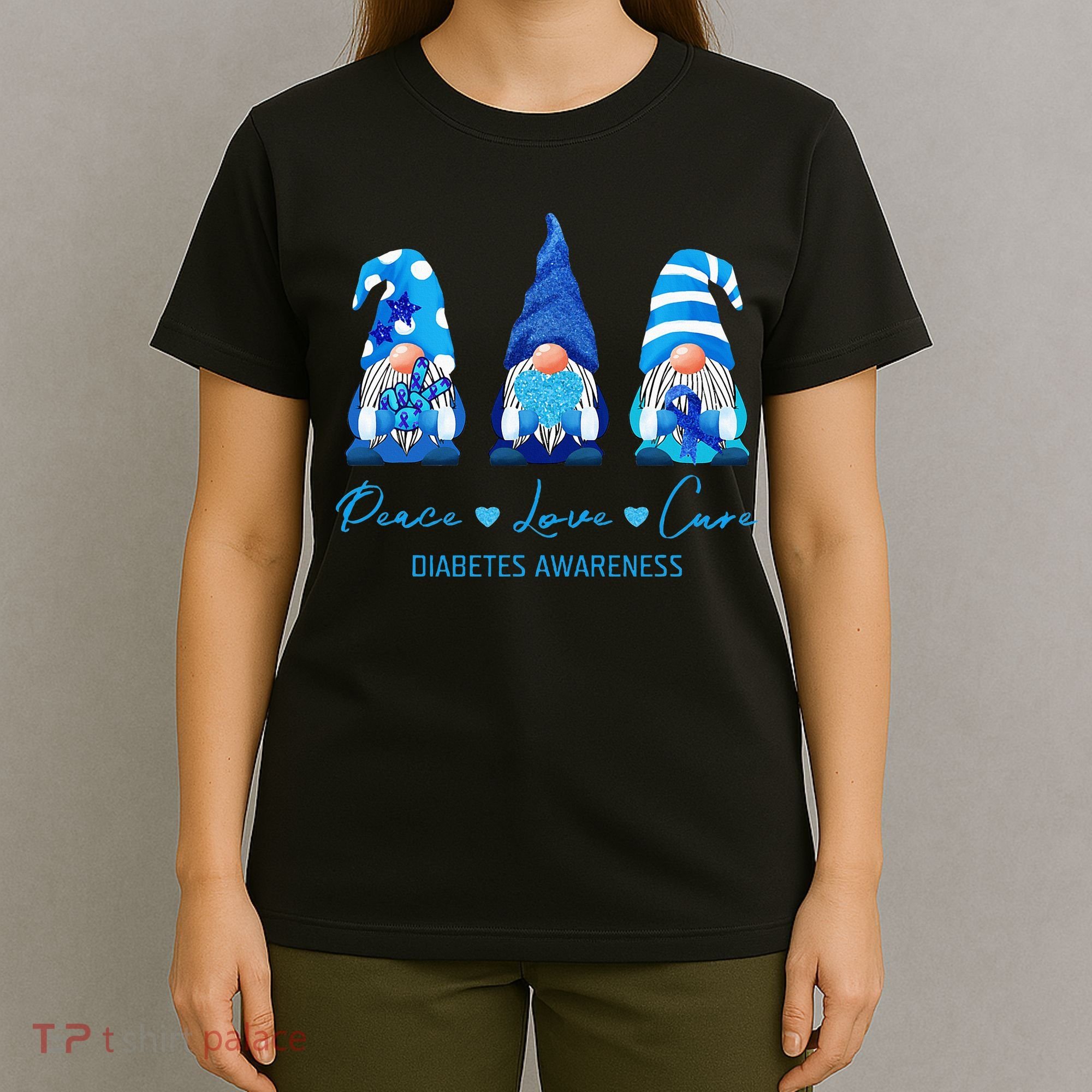 Peace Love Cure Gnome Diabetes Awareness Survivors Gifts T-Shirt
