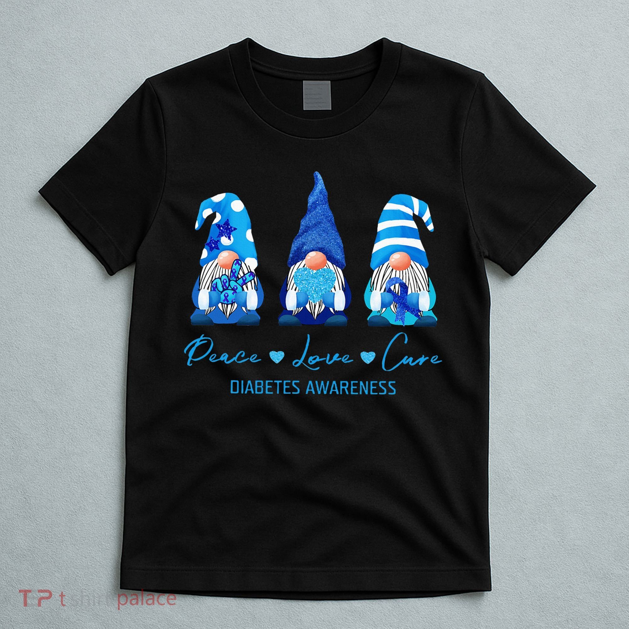Peace Love Cure Gnome Diabetes Awareness Survivors Gifts T-Shirt