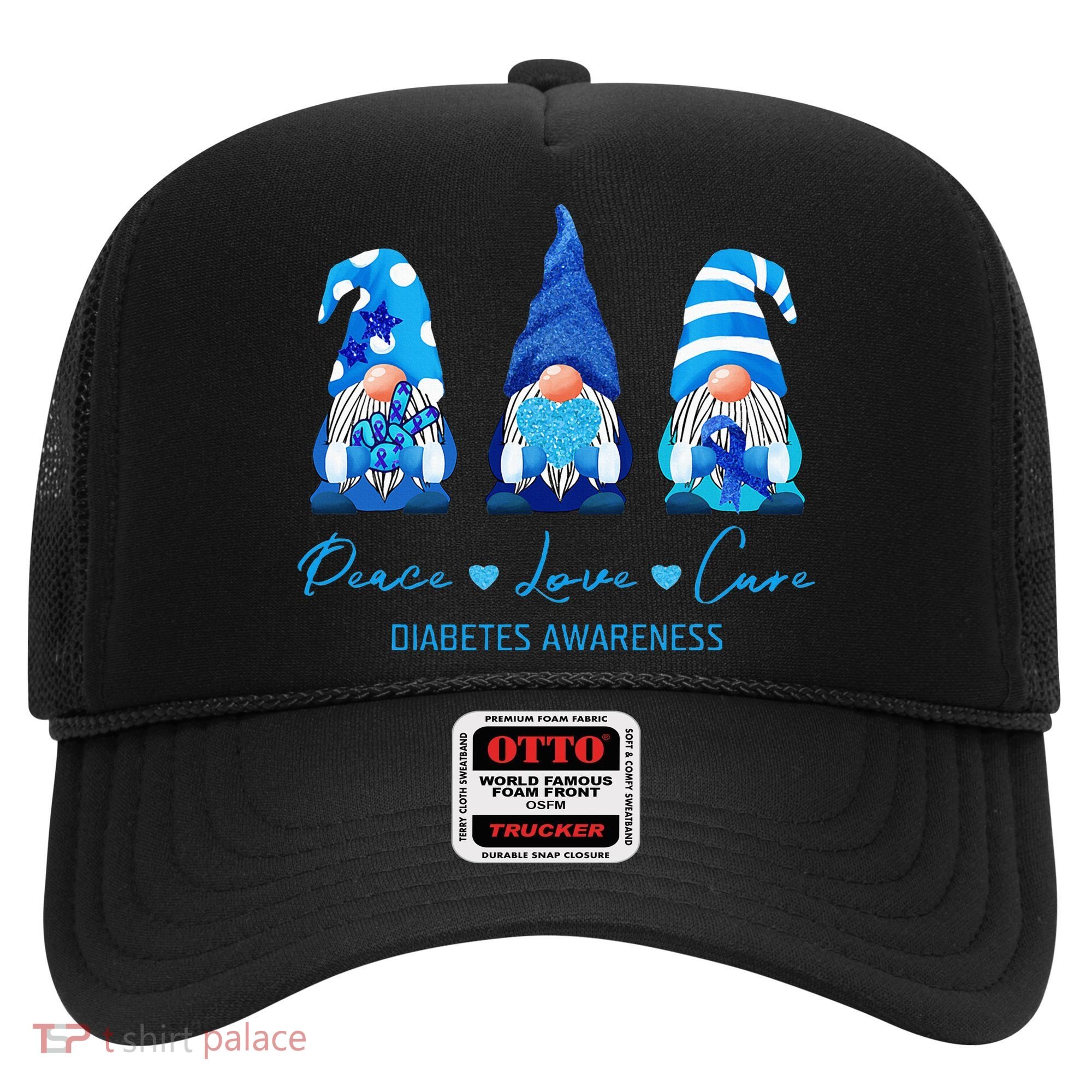 Peace Love Cure Gnome Diabetes Awareness Survivors Gifts Hat