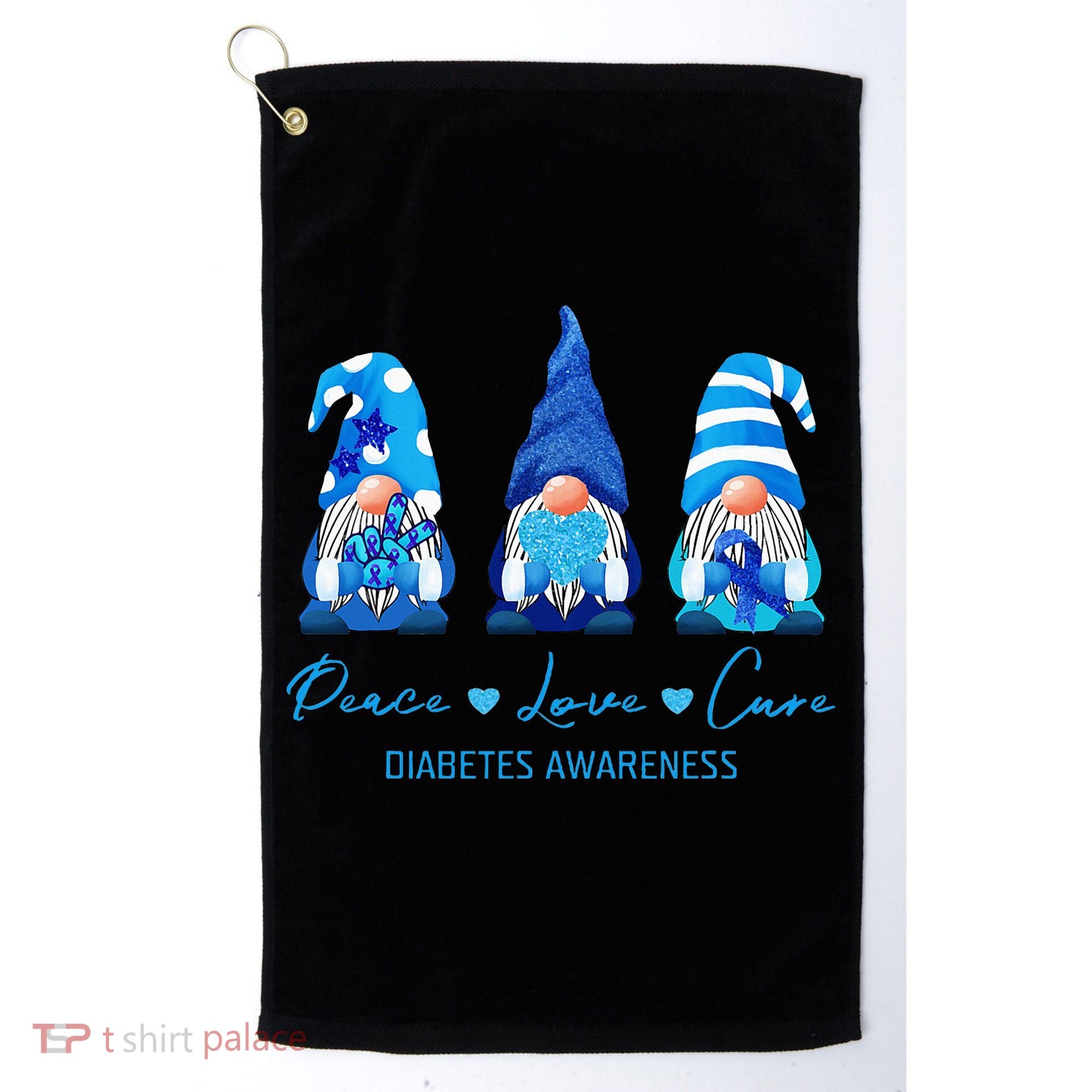Peace Love Cure Gnome Diabetes Awareness Survivors Gifts Golf Towel