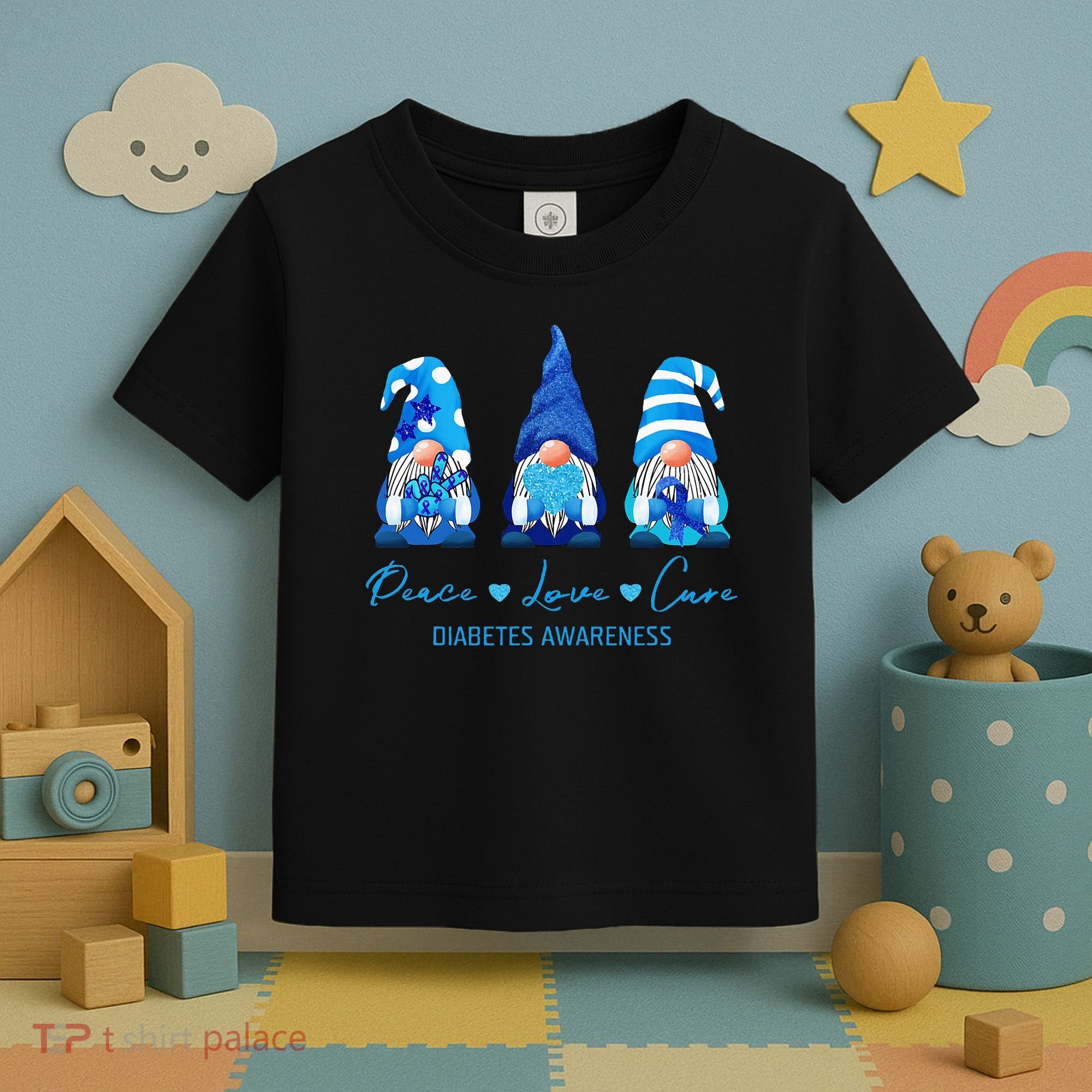Peace Love Cure Gnome Diabetes Awareness Survivors Gifts Toddler T-Shirt