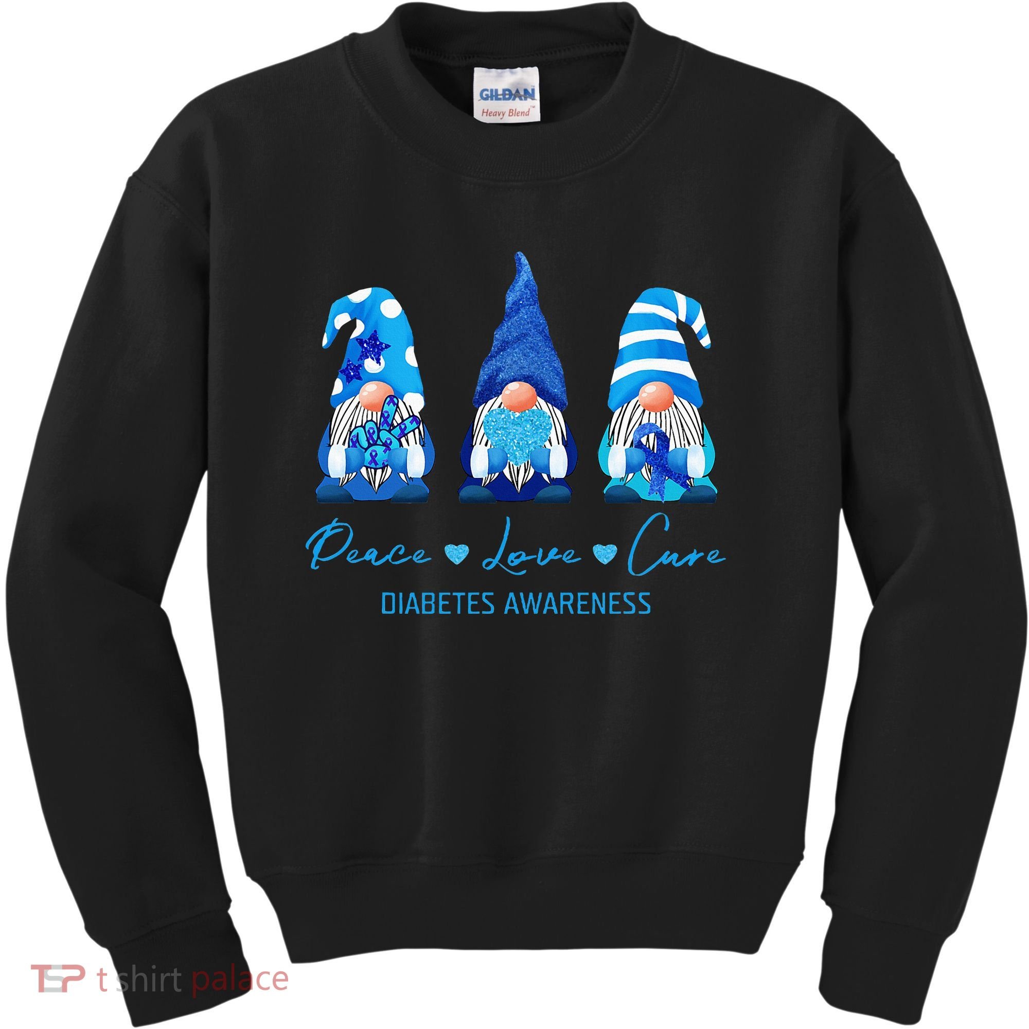 Peace Love Cure Gnome Diabetes Awareness Survivors Gifts Kids Sweatshirt