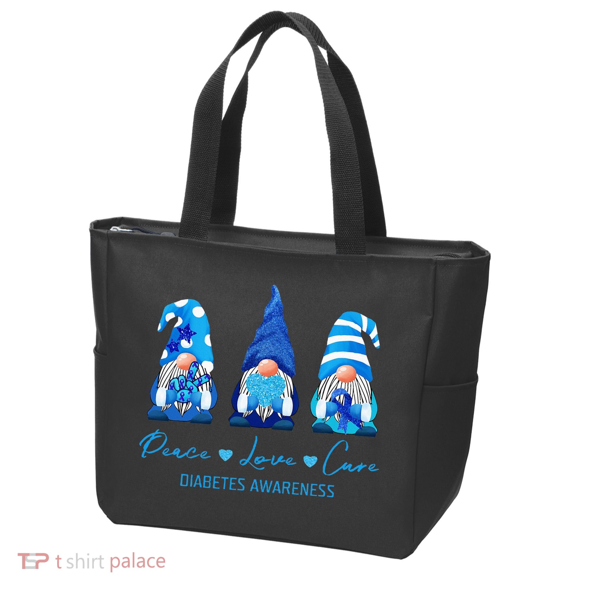 Peace Love Cure Gnome Diabetes Awareness Survivors Gifts Tote Bag