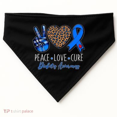 Peace Love Cure Diabetes Awareness USA-Made Doggie Bandana