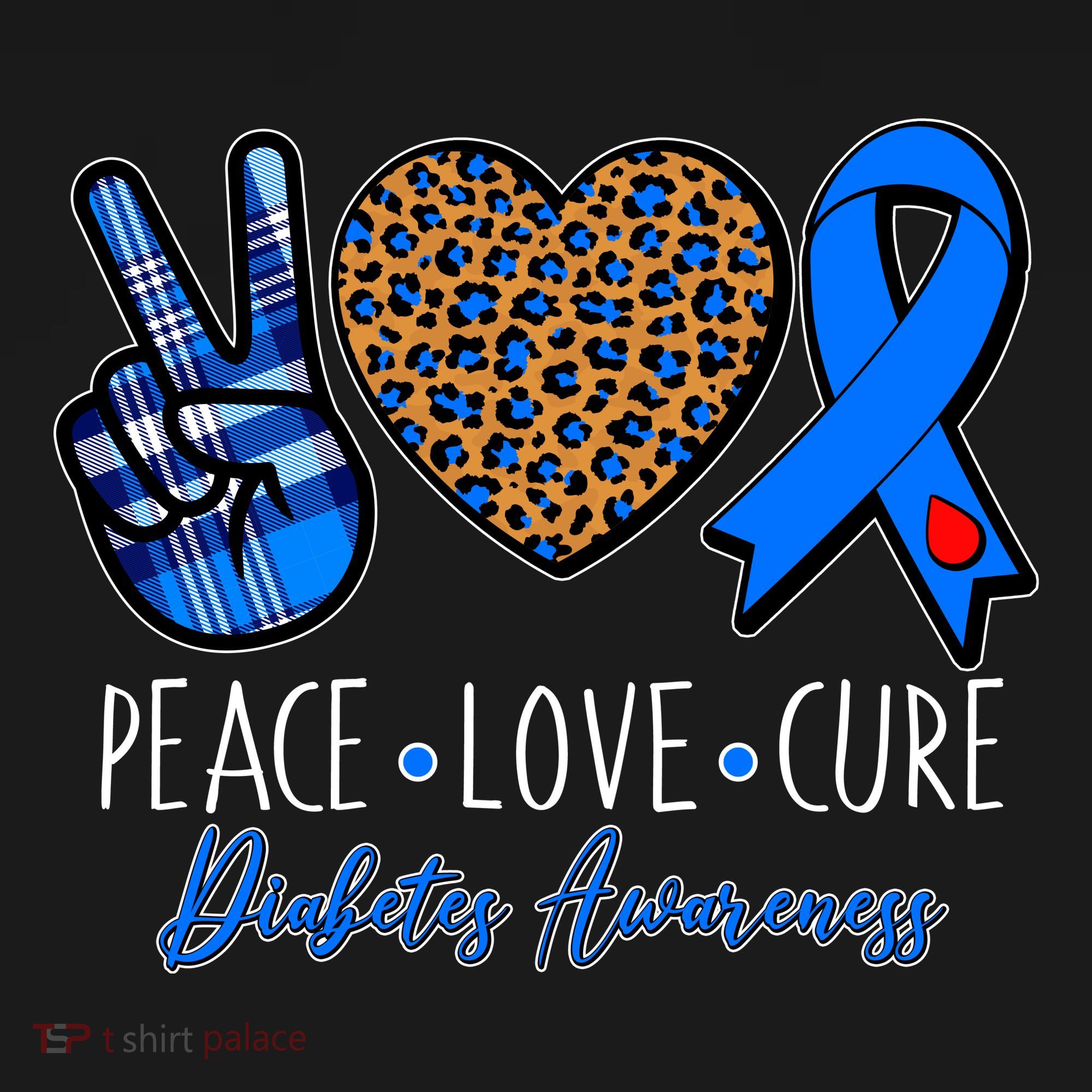 Peace Love Cure Diabetes Awareness USA-Made Doggie Bandana