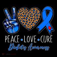 Peace Love Cure Diabetes Awareness T-Shirt thumb 7
