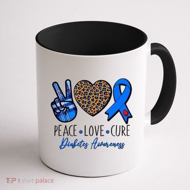 Peace Love Cure Diabetes Awareness Coffee Mug back