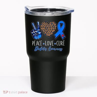 Peace Love Cure Diabetes Awareness Tumbler
