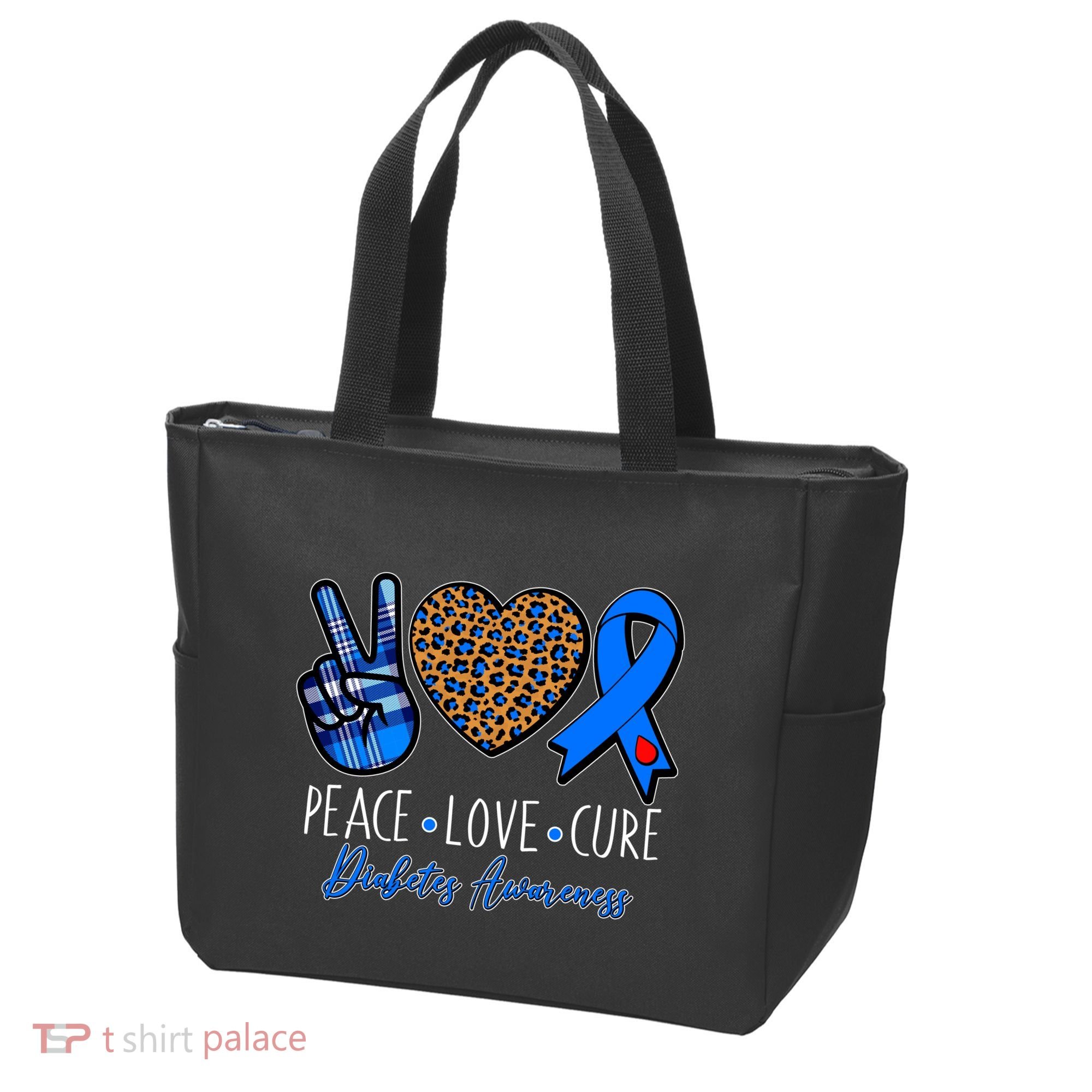 Peace Love Cure Diabetes Awareness Tote Bag