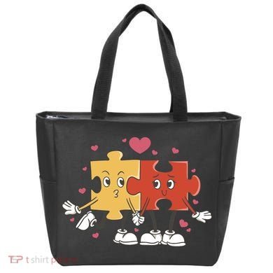 Puzzle Love Cartoon Tote Bag