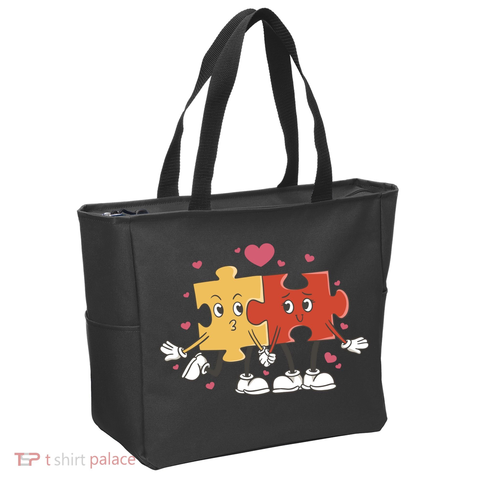 Puzzle Love Cartoon Tote Bag