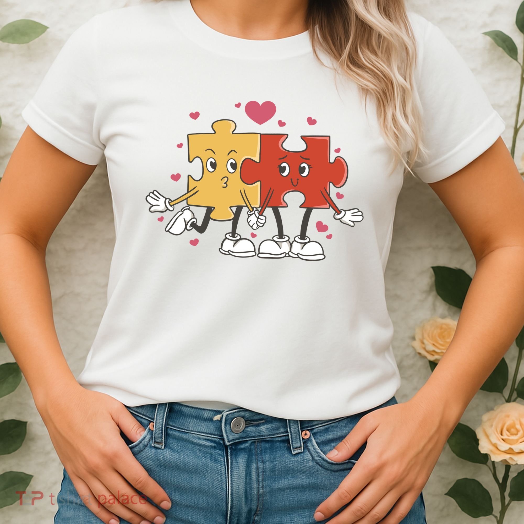 Puzzle Love Cartoon Women's T-Shirt