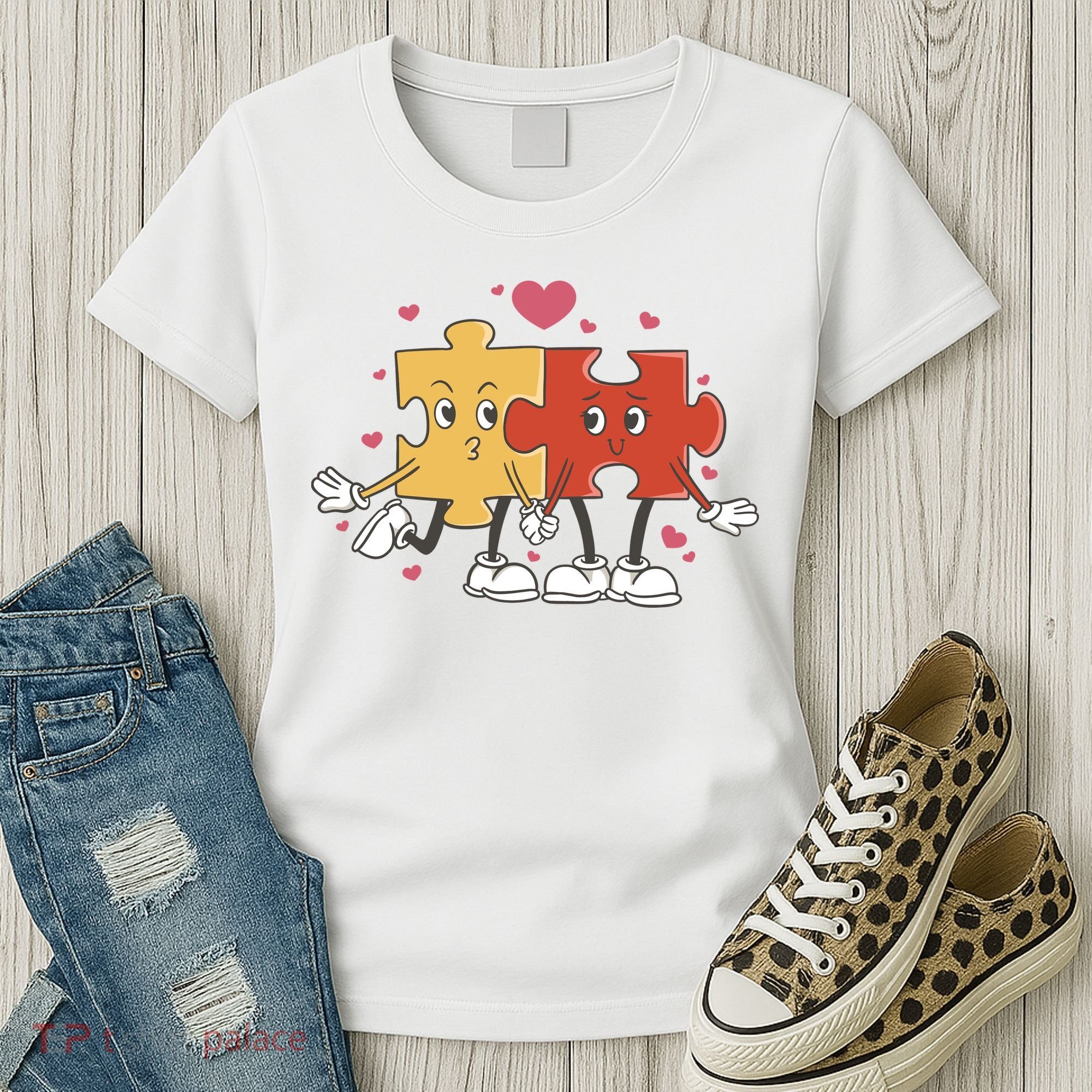 Puzzle Love Cartoon Women's T-Shirt