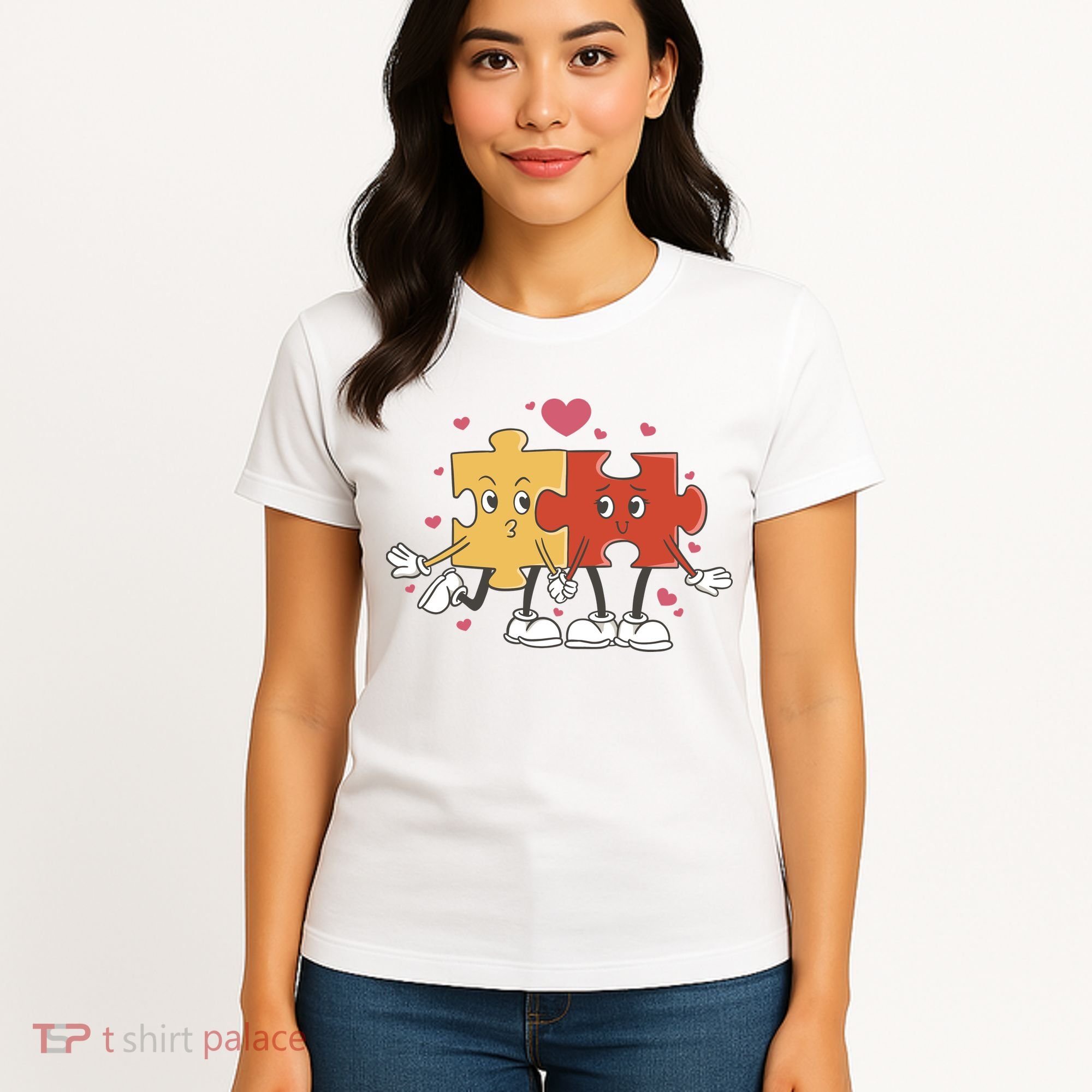 Puzzle Love Cartoon Women's T-Shirt