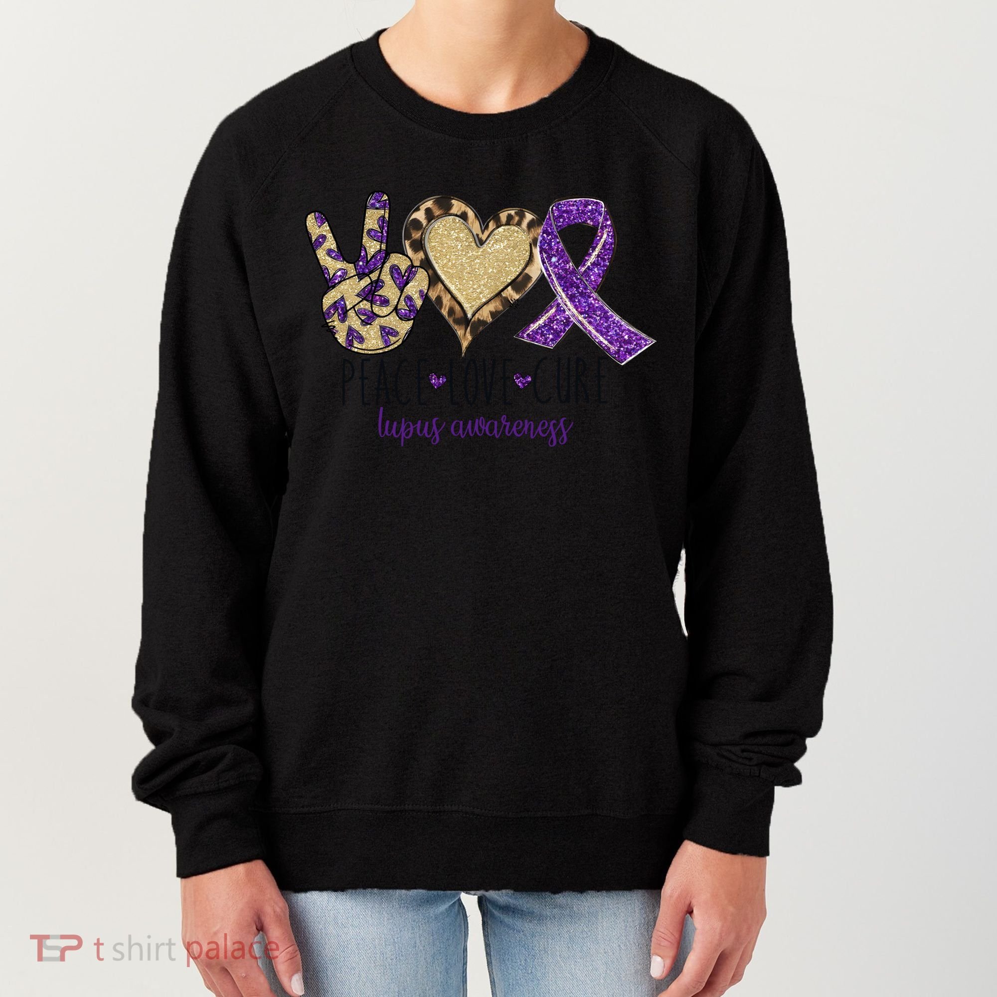 Peace Love Cure Lupus Awareness Purple Ribbon Leopard Gift Women's Sweatshirt
