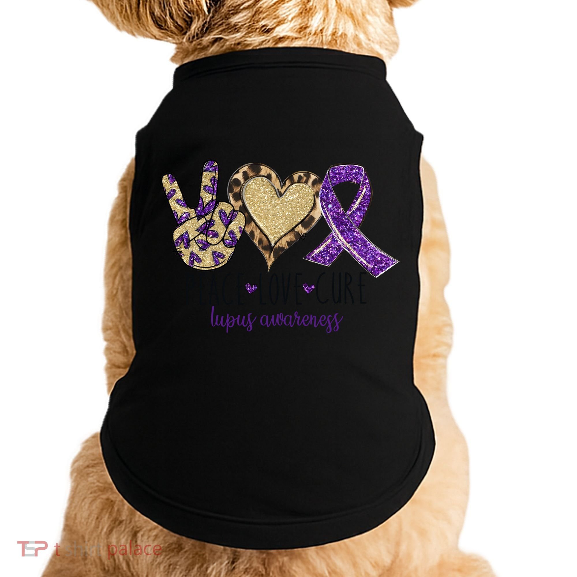 Peace Love Cure Lupus Awareness Purple Ribbon Leopard Gift Doggie Tank