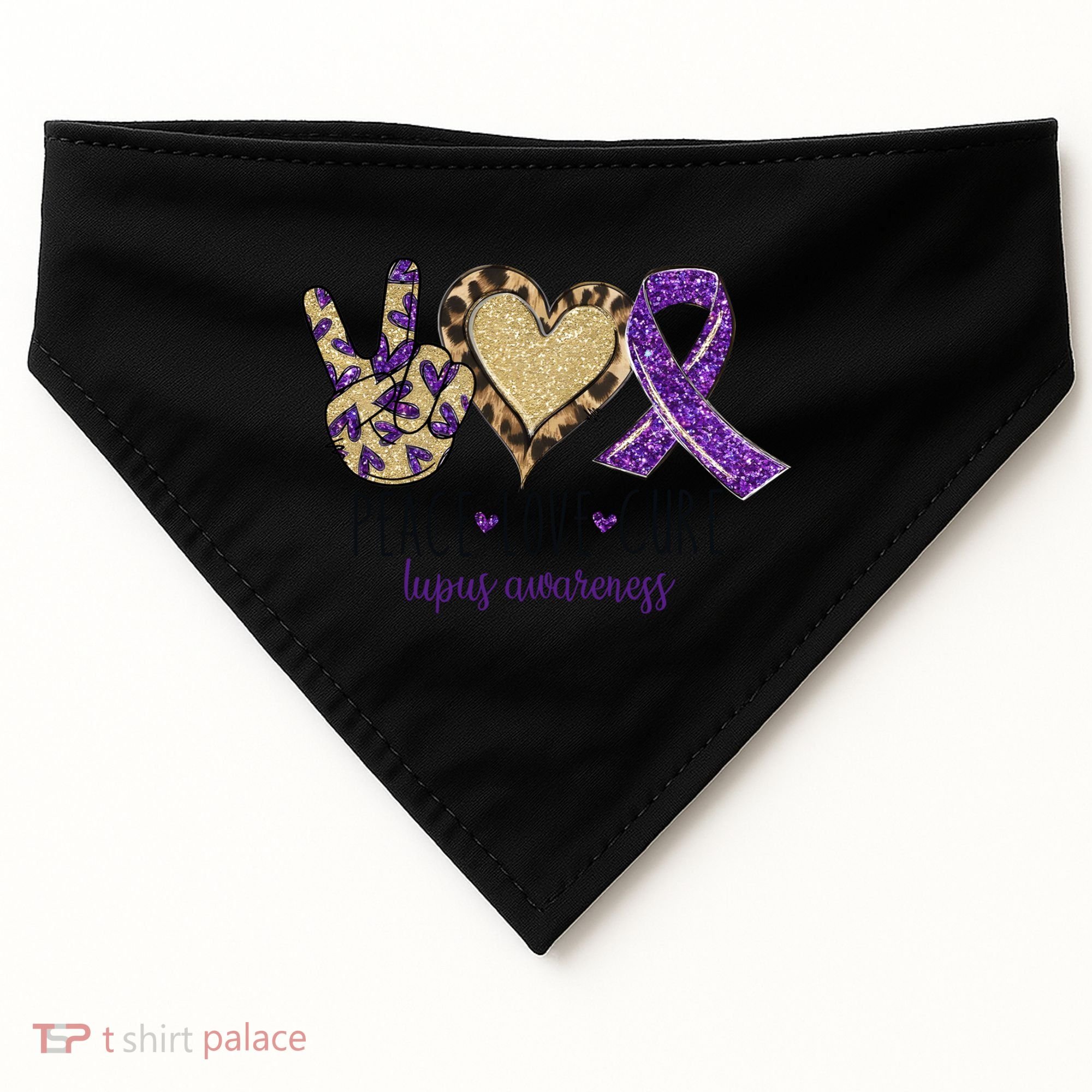 Peace Love Cure Lupus Awareness Purple Ribbon Leopard Gift USA-Made Doggie Bandana