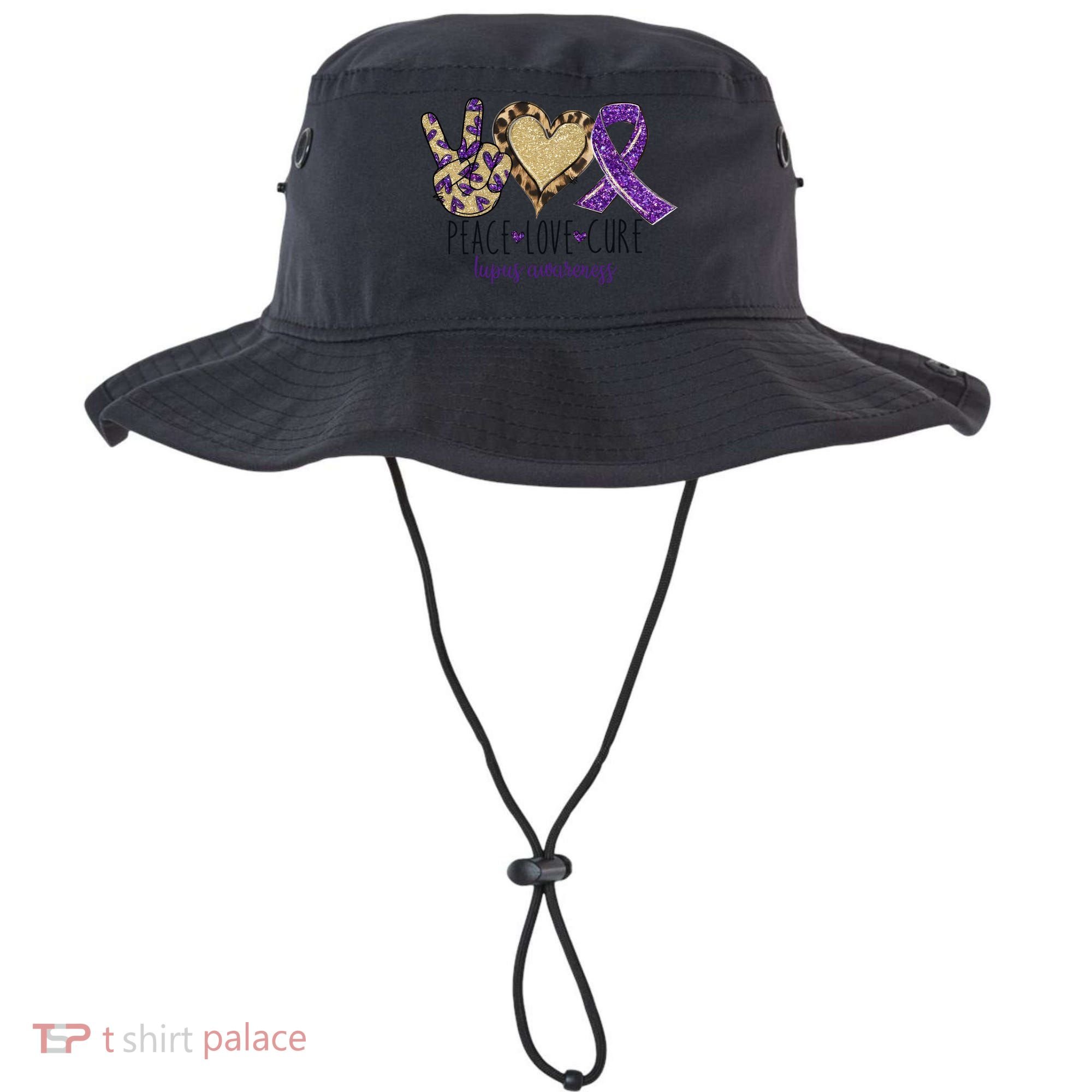 Peace Love Cure Lupus Awareness Purple Ribbon Leopard Gift Bucket Hat