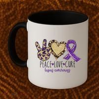 Peace Love Cure Lupus Awareness Purple Ribbon Leopard Gift Coffee Mug thumb 2