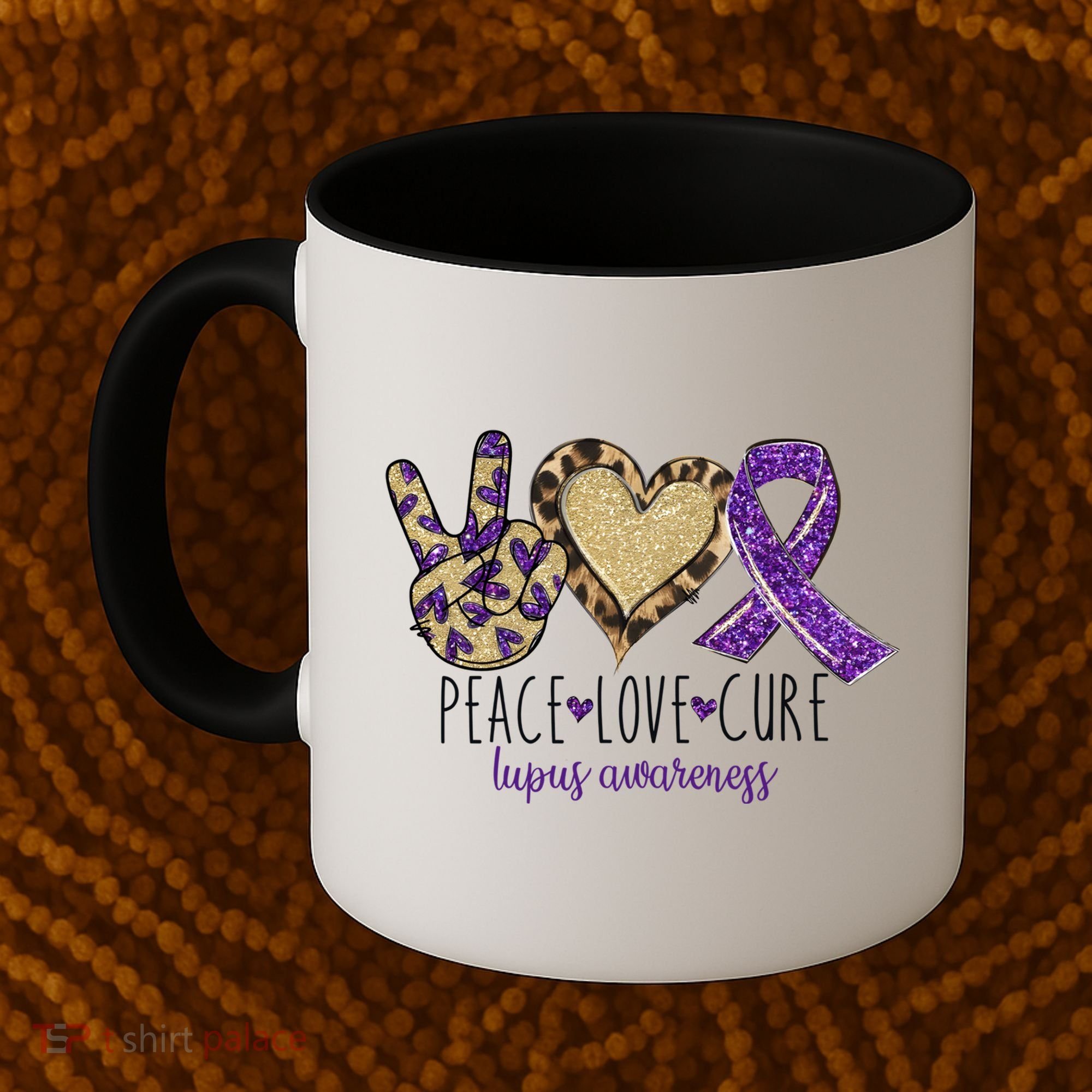 Peace Love Cure Lupus Awareness Purple Ribbon Leopard Gift Coffee Mug