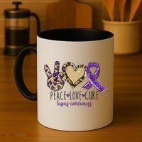 Peace Love Cure Lupus Awareness Purple Ribbon Leopard Gift Coffee Mug thumb 4