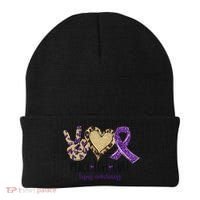 Peace Love Cure Lupus Awareness Purple Ribbon Leopard Gift Beanie thumb 0