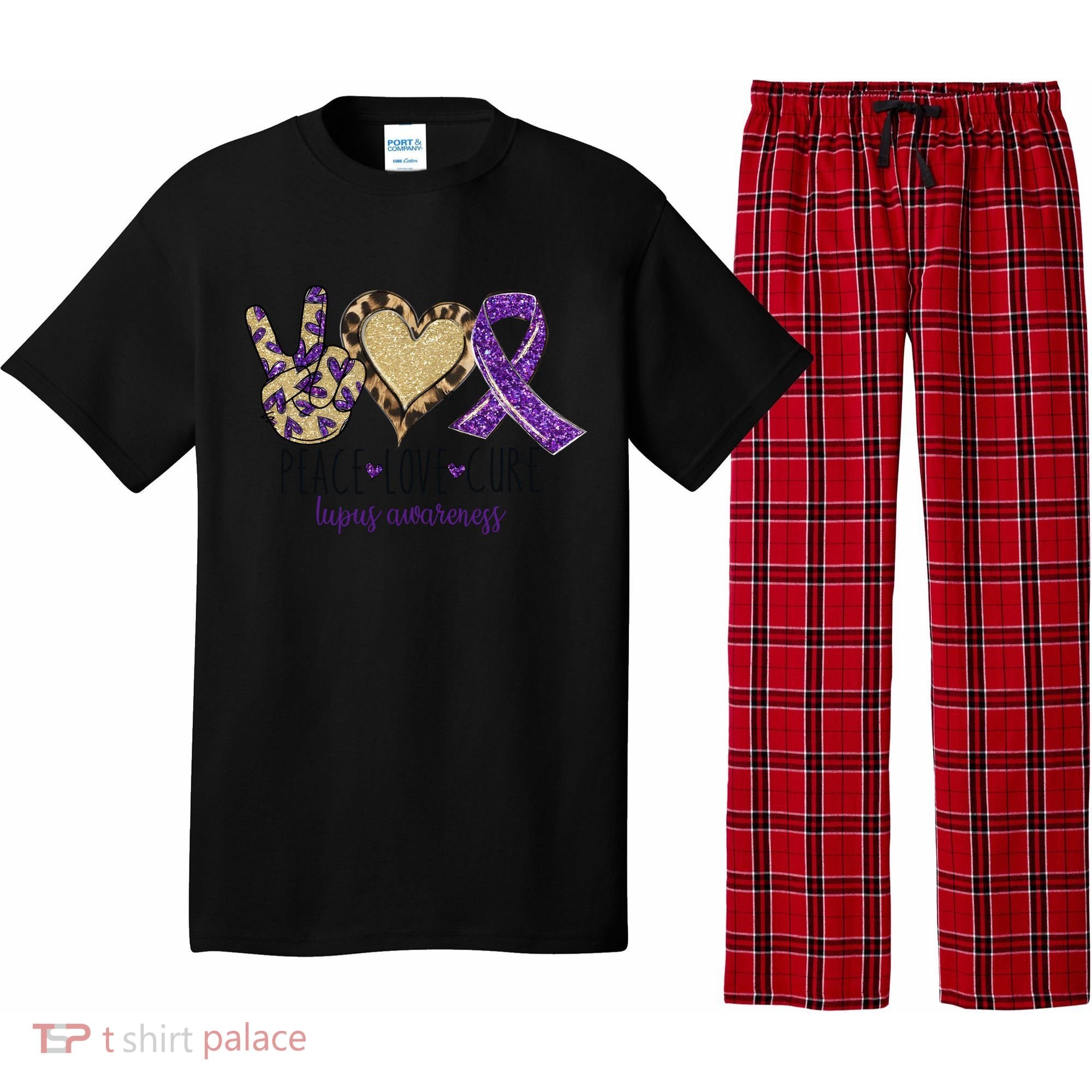 Peace Love Cure Lupus Awareness Purple Ribbon Leopard Gift Pajama Set