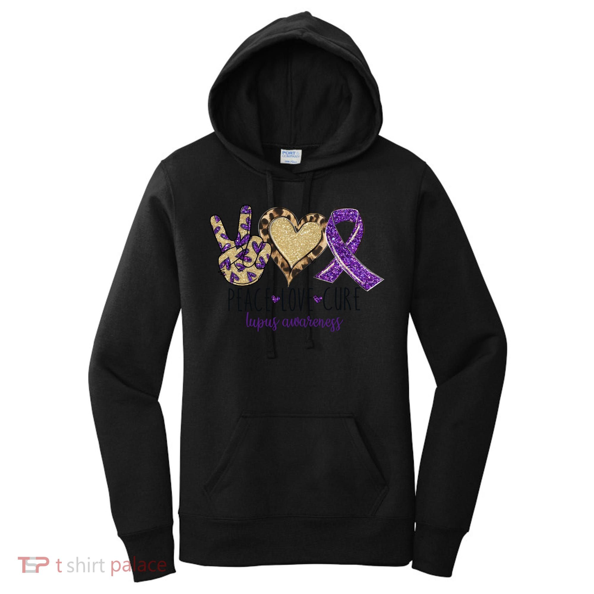 Peace Love Cure Lupus Awareness Purple Ribbon Leopard Gift Women's Hoodie