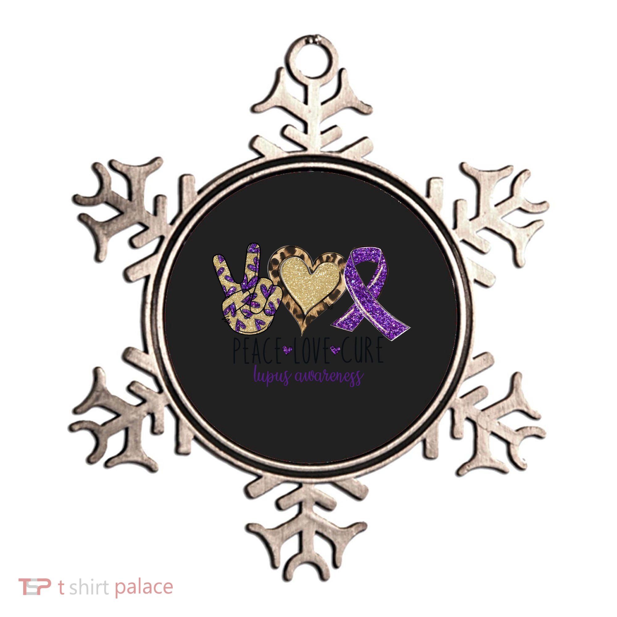 Peace Love Cure Lupus Awareness Purple Ribbon Leopard Gift Ornament