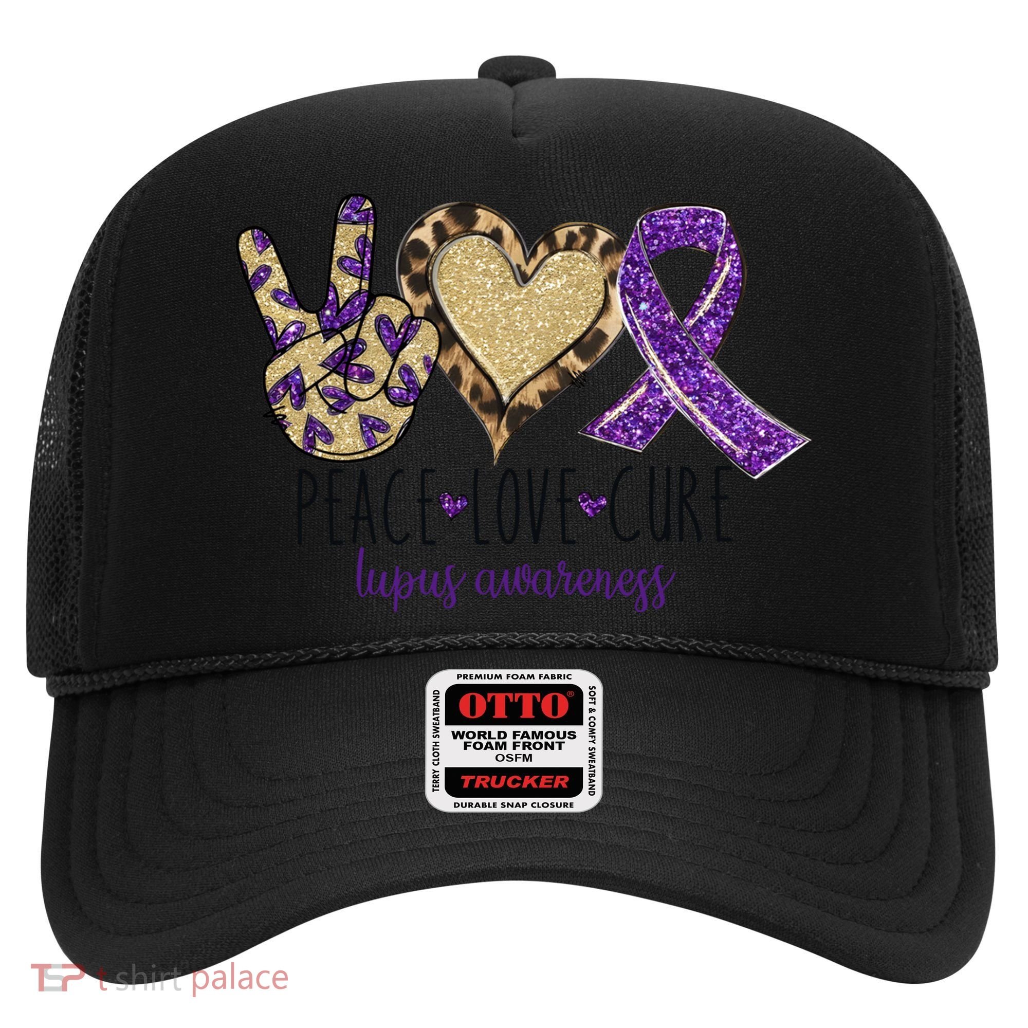 Peace Love Cure Lupus Awareness Purple Ribbon Leopard Gift Hat