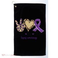 Peace Love Cure Lupus Awareness Purple Ribbon Leopard Gift Golf Towel thumb 0