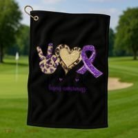 Peace Love Cure Lupus Awareness Purple Ribbon Leopard Gift Golf Towel thumb 1
