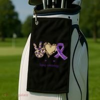 Peace Love Cure Lupus Awareness Purple Ribbon Leopard Gift Golf Towel thumb 2