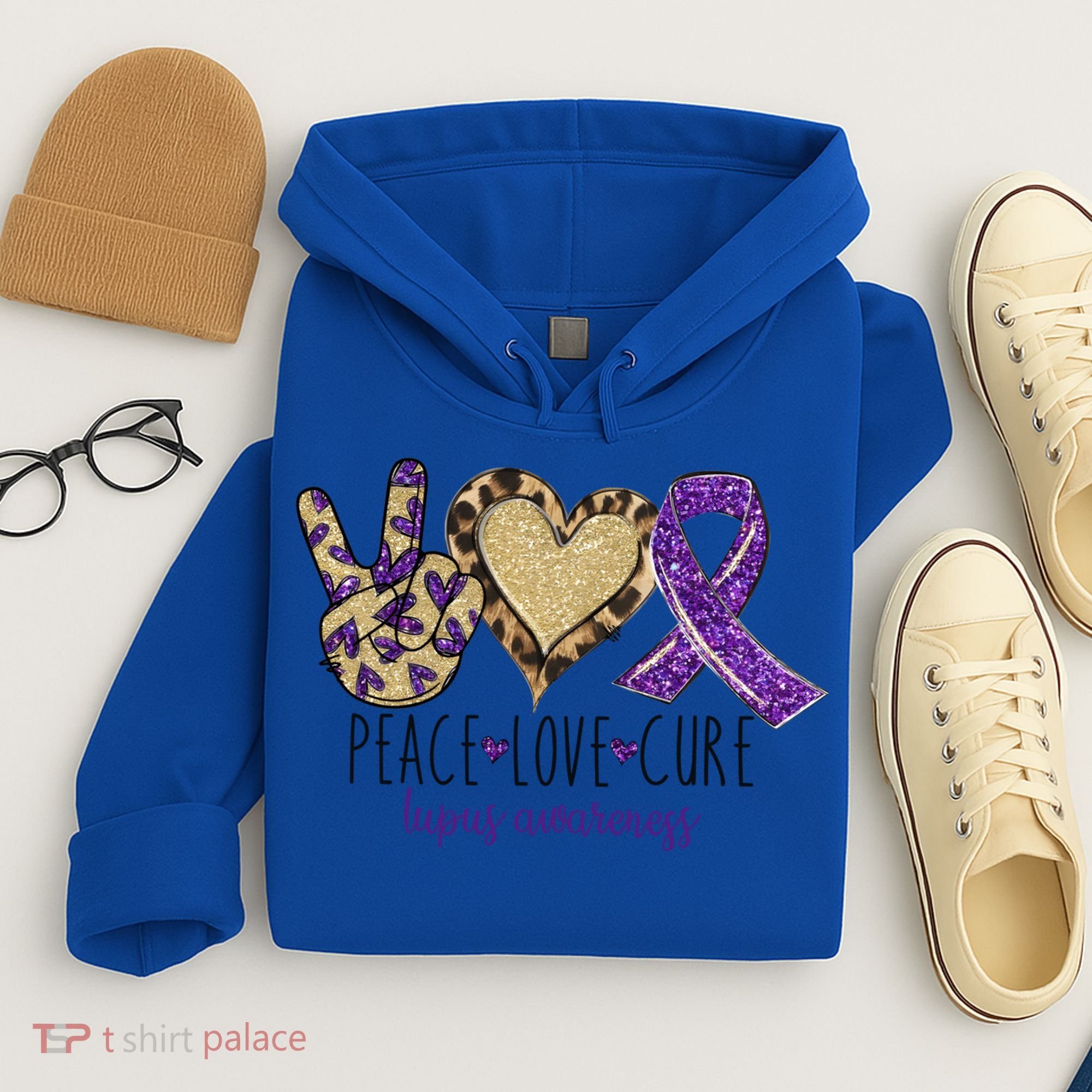 Peace Love Cure Lupus Awareness Purple Ribbon Leopard Gift Hoodie