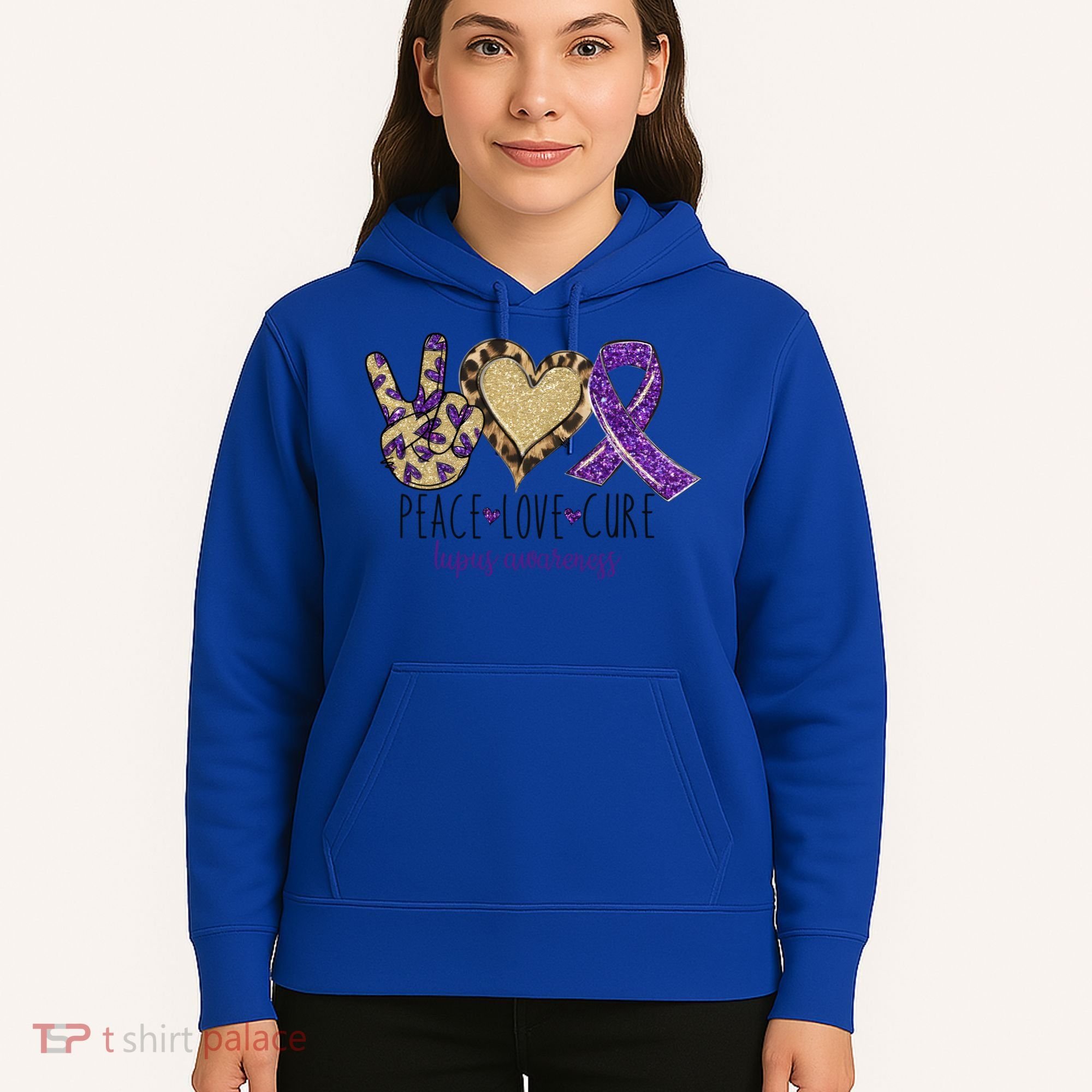 Peace Love Cure Lupus Awareness Purple Ribbon Leopard Gift Hoodie